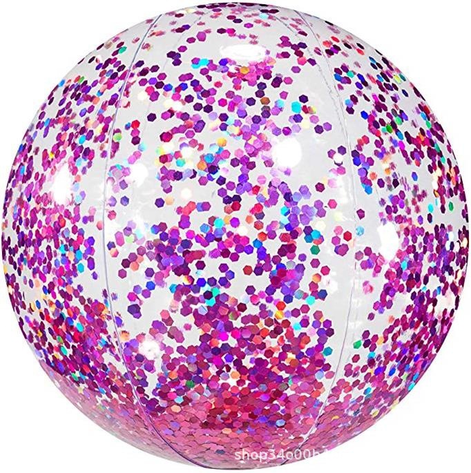 透明沙滩球pvc戏水玩具拍照道具亮片充气沙滩球现货工厂批发