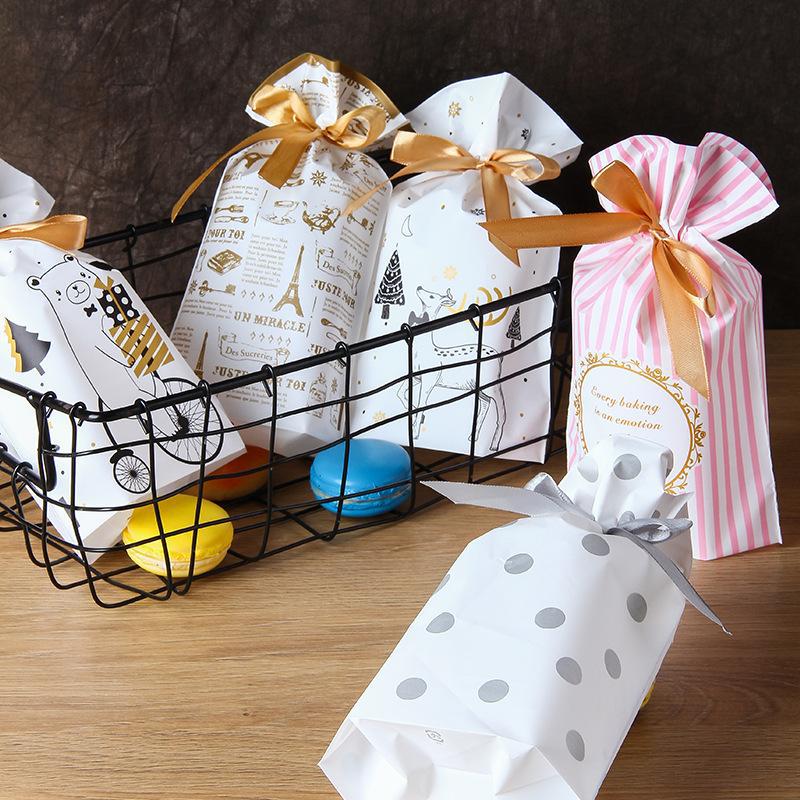 Cross-Border Hot Products Drawstring Bag Christmas New Year Packaging Gift Bag Baking Pastry Biscuits Drawstring Bag 50