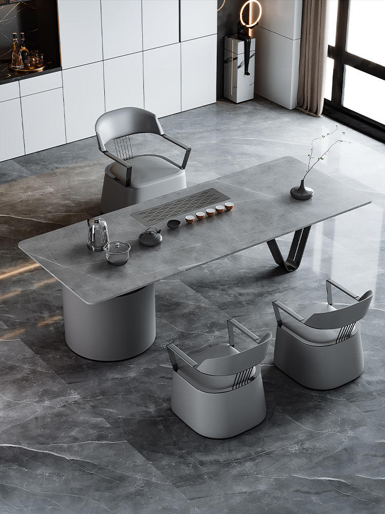 轻奢岩板茶台桌智能创意泡茶桌椅组合书桌一体茶具套装办公室茶桌