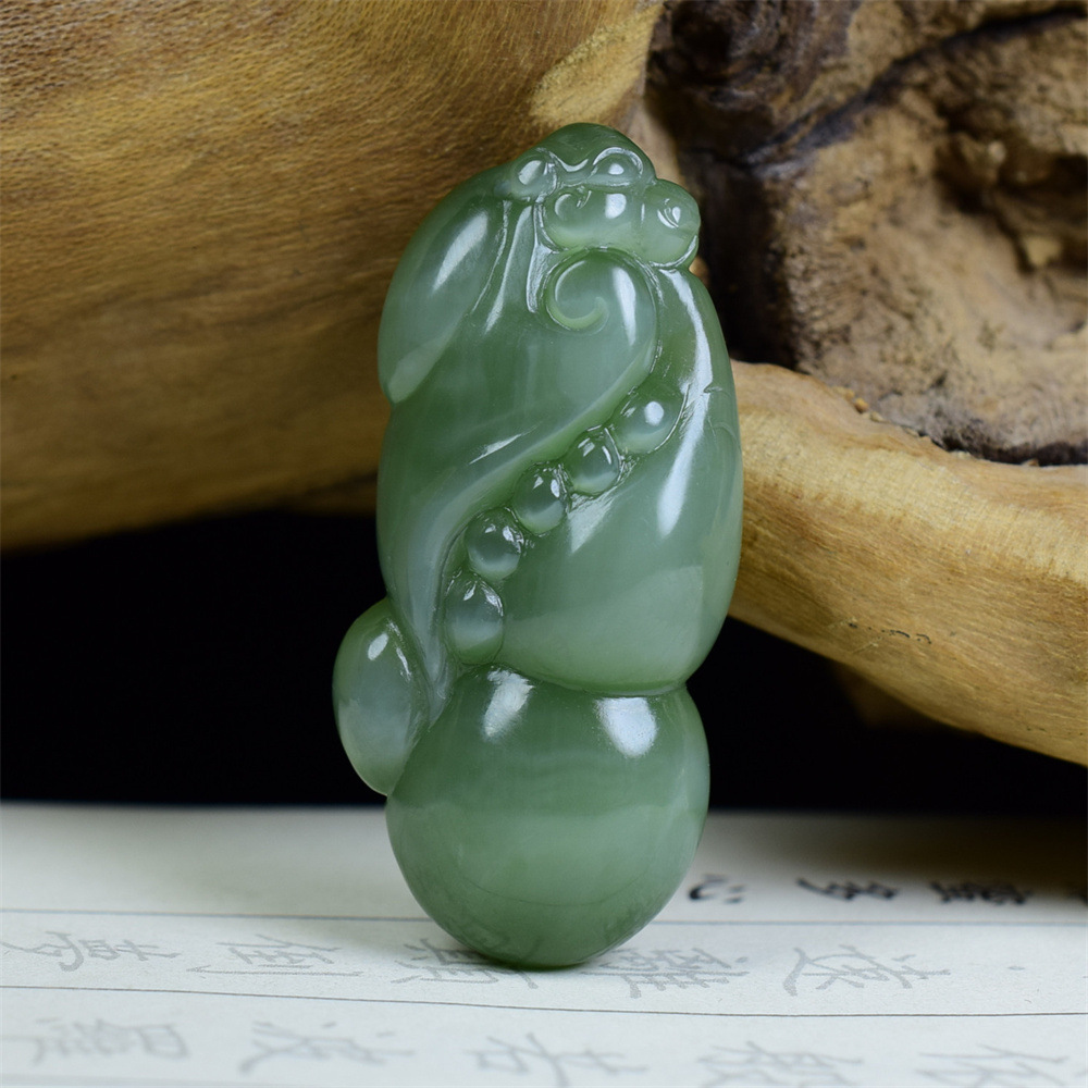 和田玉碧玉葫芦挂件玉葫芦吊坠玉石如意葫芦多子多福葫芦带证书