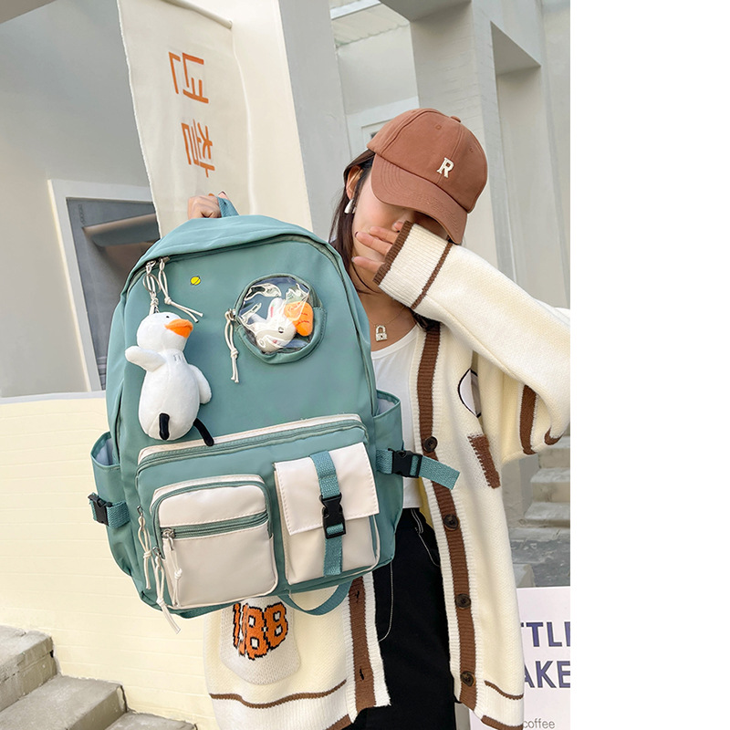 Junior High School and Elementary School Students Schoolbag Female Harajuku Vintage Style Trendy Backpack High School Student Contrast Color Backpack