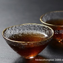 出口日本锤纹耐热玻璃杯日式透明加厚功夫茶杯琉璃品茗杯茶具小杯