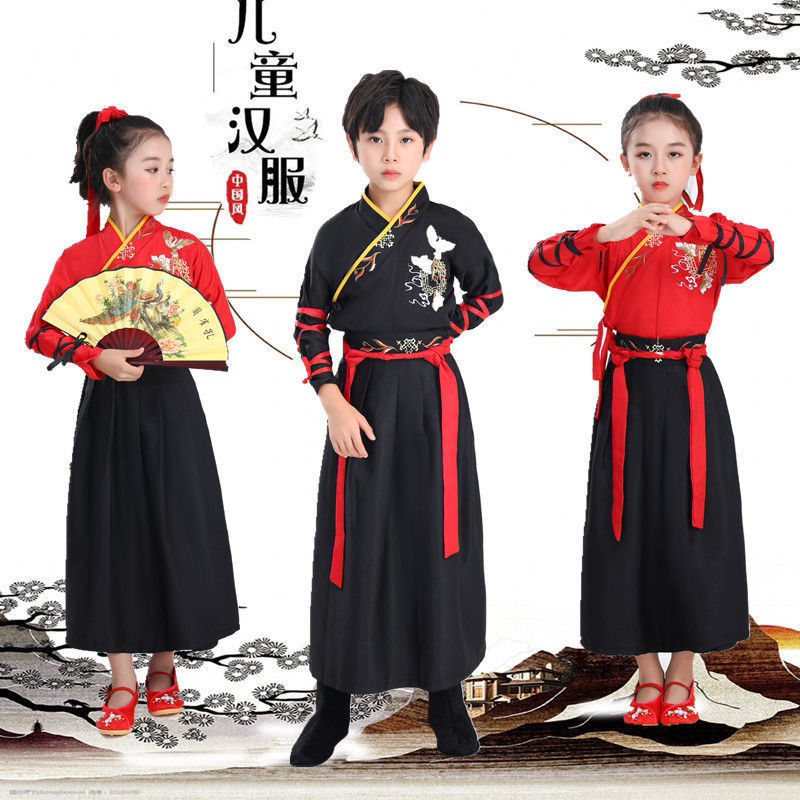 霍元甲演出服爵士舞元旦晚会舞蹈服装儿童表演服中国风劲装黑红服