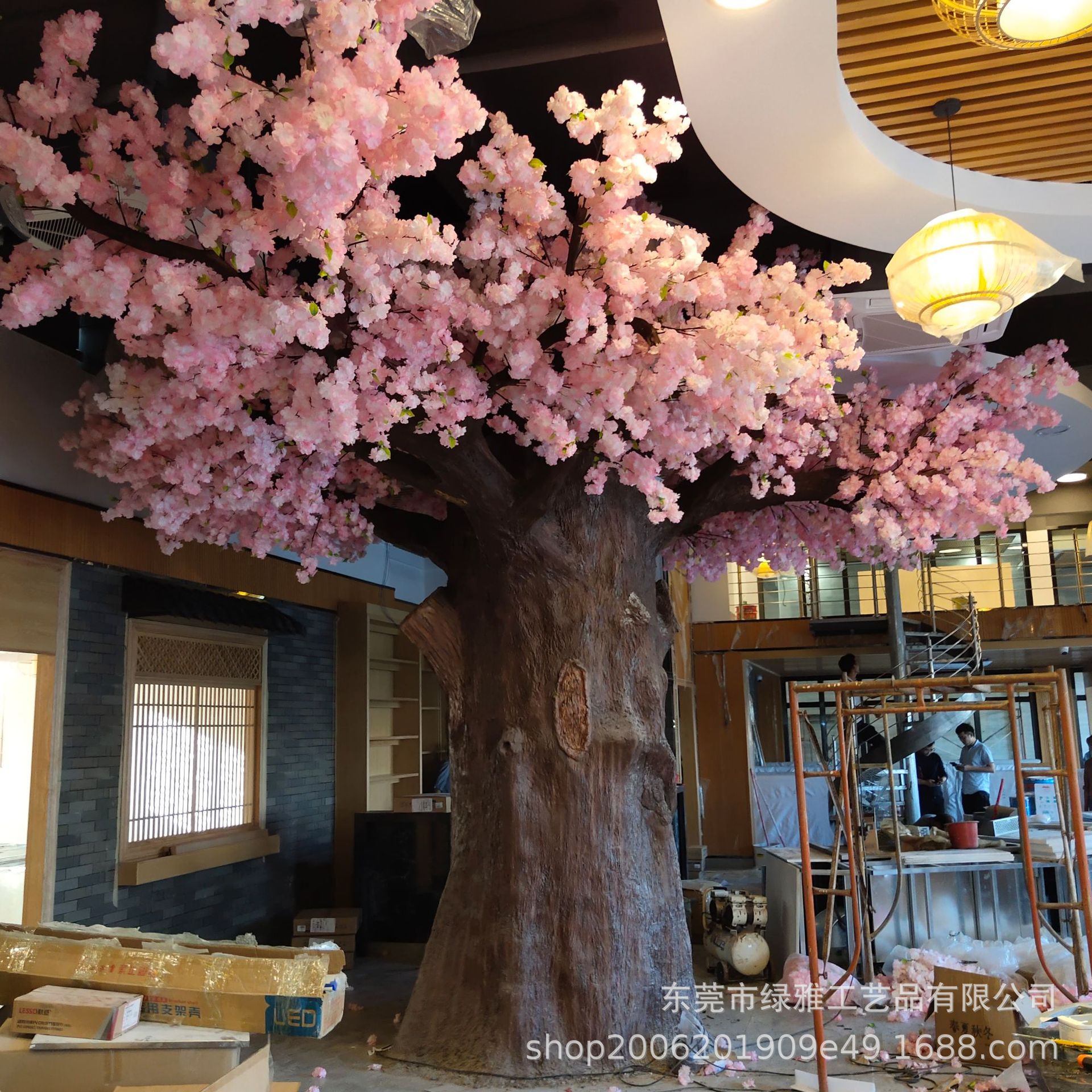 餐饮店仿真包柱花树水泥仿古花树美食城假树门头招牌水泥树