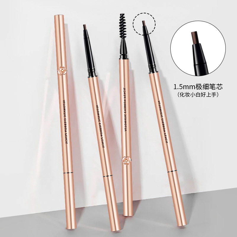 Clownfish Extremely Fine round Head Eyebrow Pencil Beginner Long Lasting Waterproof Sweatproof Fadeless Natural Double-Headed Eyebrow Brush Makeup