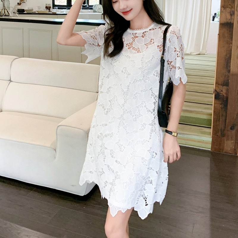 2024夏季高端h版型连衣裙水溶花蕾丝镂空设计裙子-阿里巴巴