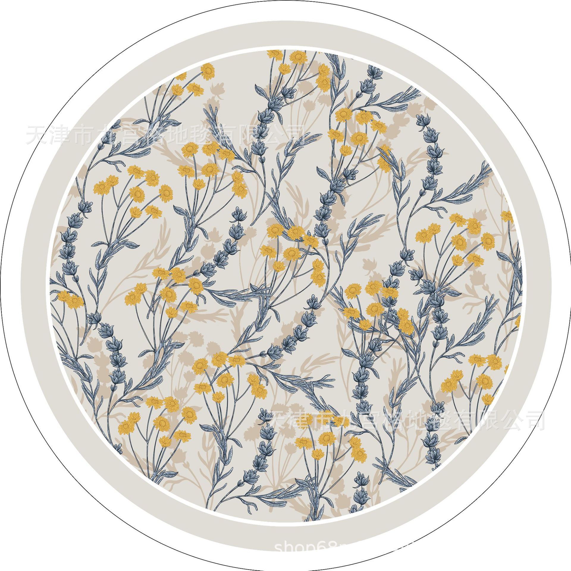 ins韩风圆形美式手绘花鸟客厅地毯少女衣帽间卧室书房花朵床边毯