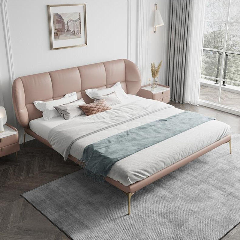 现代储物主卧高脚床婚床意式1.8米简约轻奢软包床双人床皮艺床卧