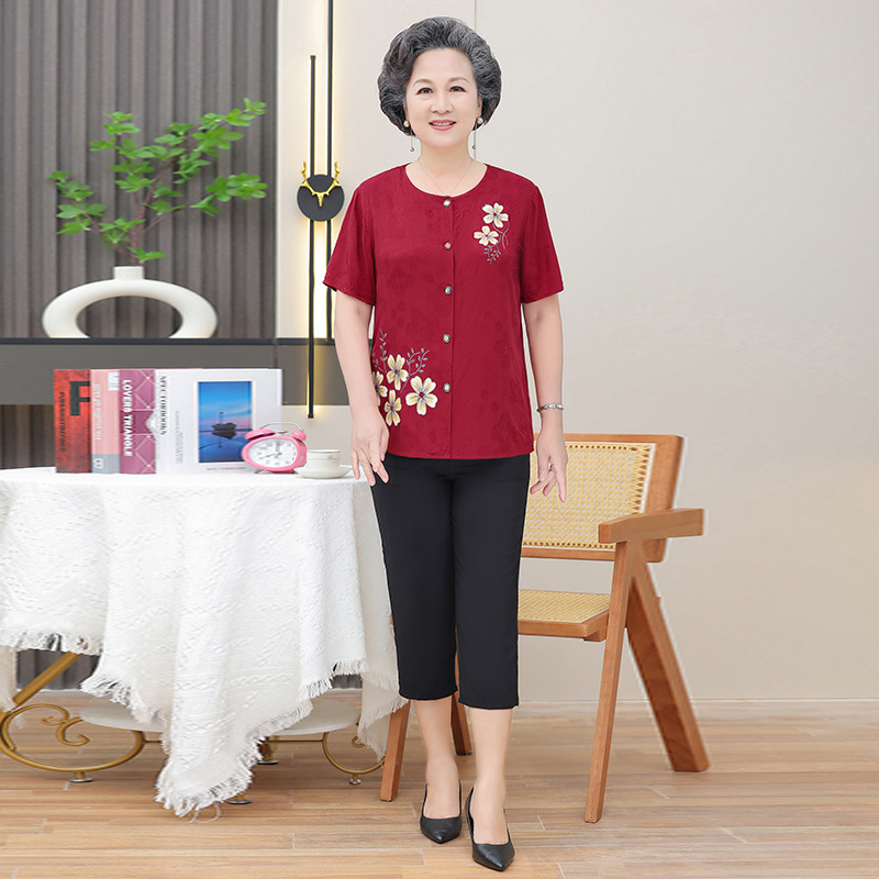 奶奶装夏装套装妈妈大码6070岁老太太宽松两件套中老年人女装