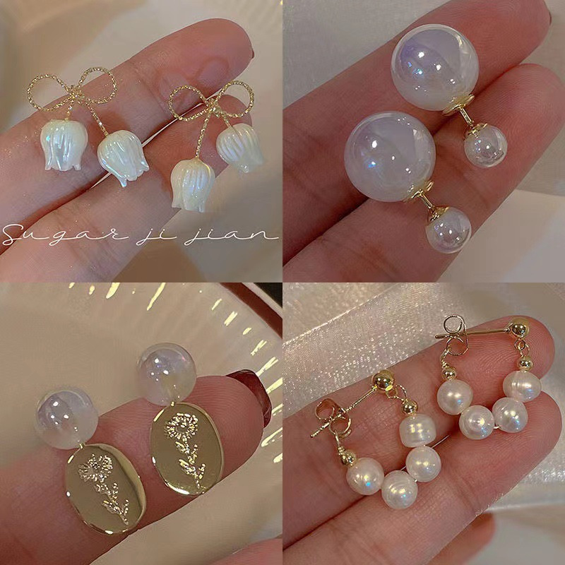 Pearl Stud Earrings 925 Sterling Silver High-Grade Earrings 925 Silver Needle Spring Love Heart Earrings Women Elegant Jewelry Wholesale