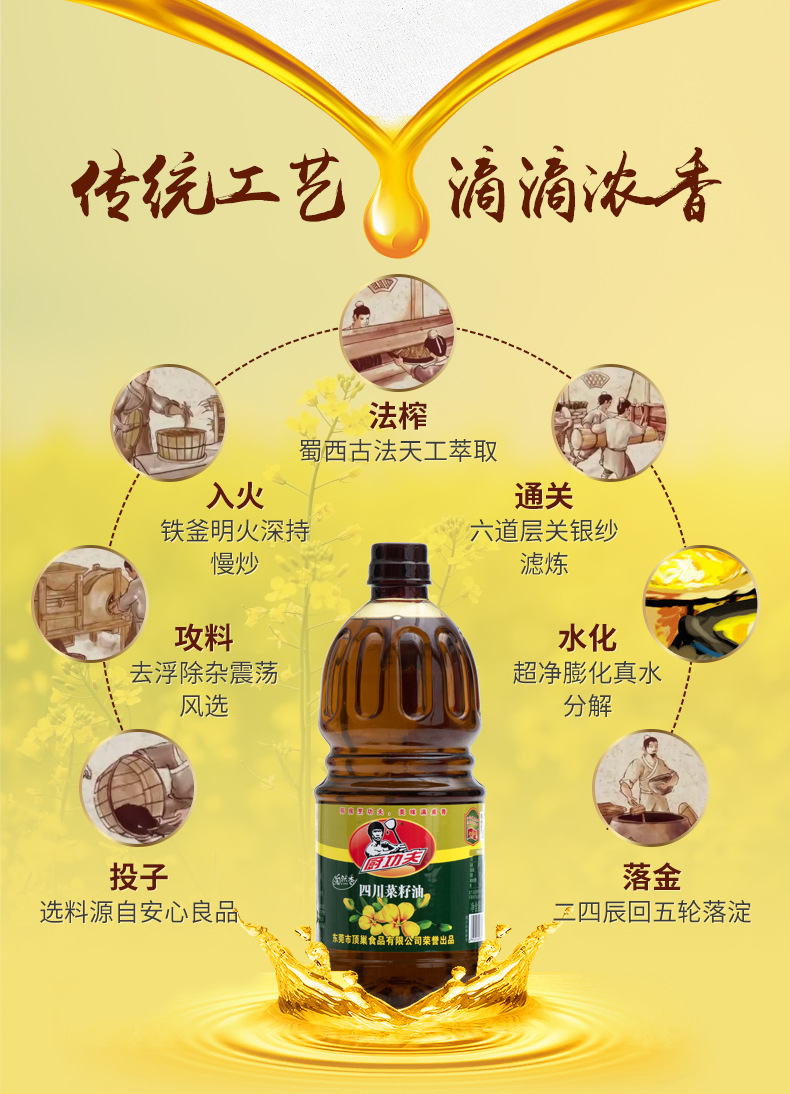 厨功夫四川浓香菜籽油1.6l家用商用食用油家庭装工厂直销小瓶菜油
