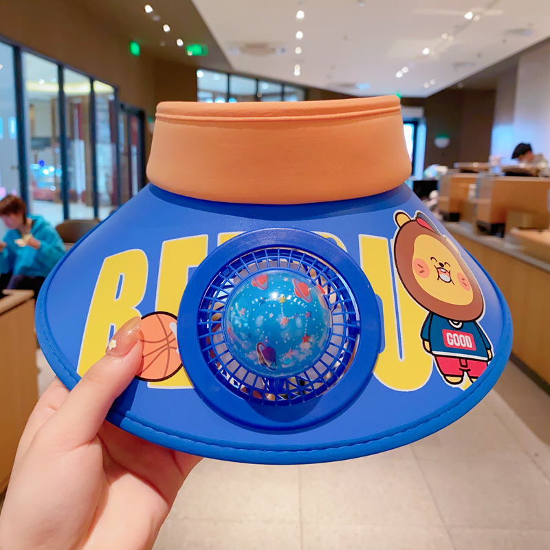 Children's Sun Hat Cute Fan Outdoor Sun Hat Summer Man and Woman Cartoon Big Brim Seaside Beach Topless Hat