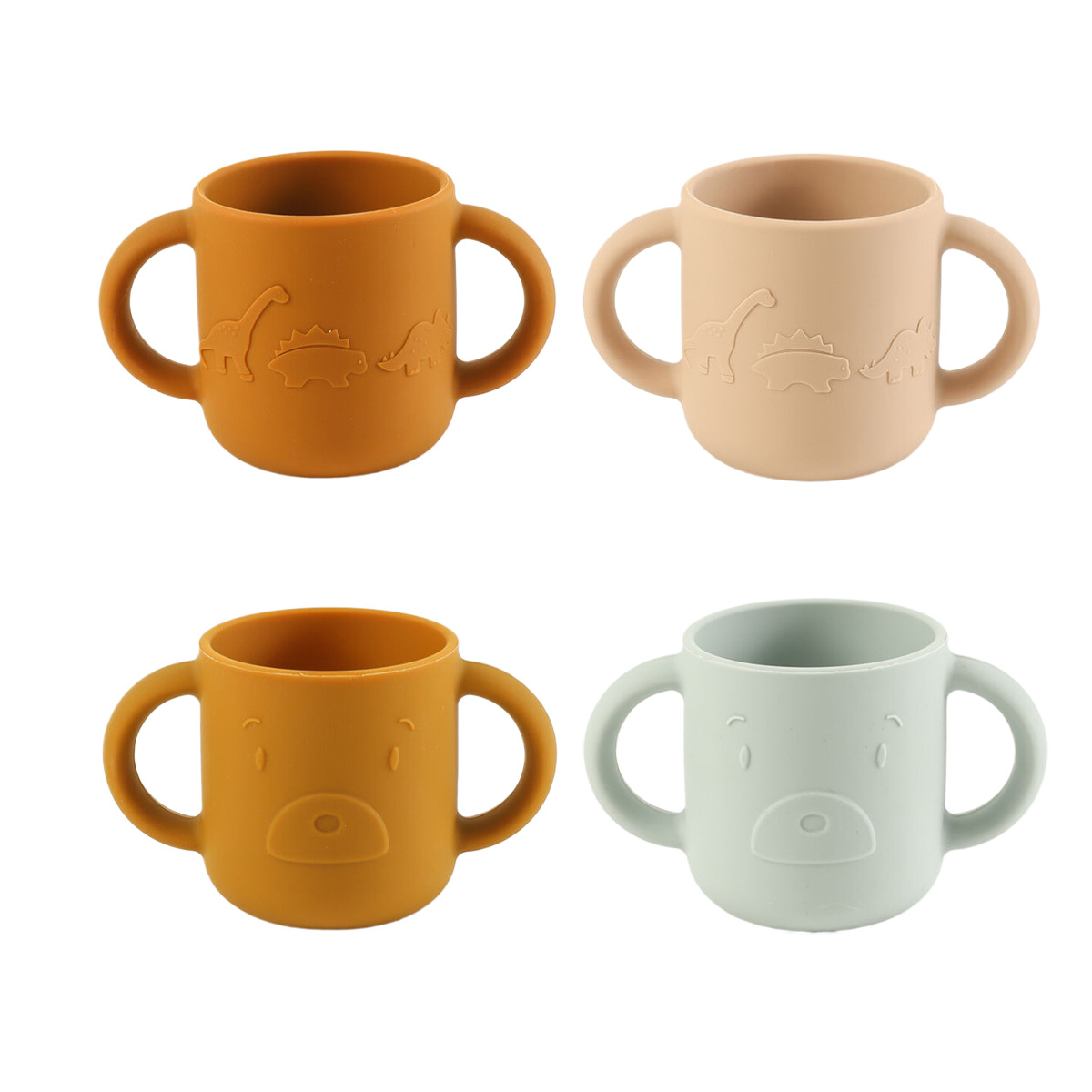 食品级儿童硅胶双耳杯新国标卡通婴儿耐摔耐高温硅胶喂养学饮水杯