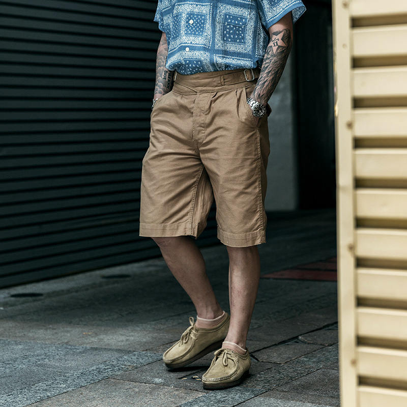 男侍道non stock英军卡其五分裤 男士高腰复古短裤gurkha廓尔格裤