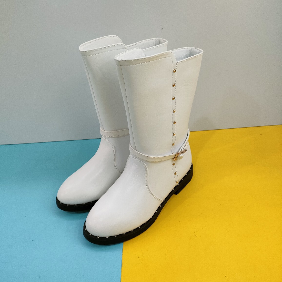 白色冬季加绒侧拉链女童靴子断码