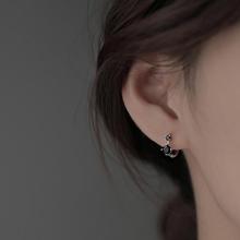 个性小众铜镶黑色锆石耳扣银金简约可爱女耳环气质高级感耳饰