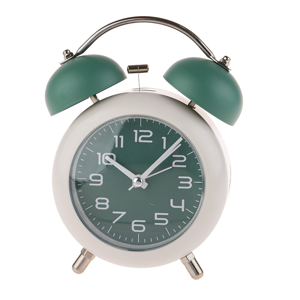 新款简约数字4寸打铃闹钟静音带灯金属铃铛 儿童学生床头叫醒闹表