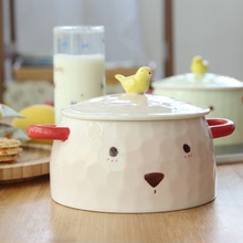 陶瓷泡面碗帶蓋可愛少女雙耳湯碗一人食套裝日式餐具創意個性家用