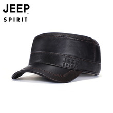 JEEP SPIRIT一件代发新款正品男士保暖羊皮平顶帽OM18CD996CA0022