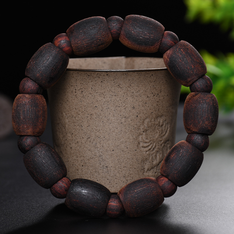 天然缅甸奇楠小叶降真香腰鼓三宝珠手串藤香木满麻丝糖结花果香