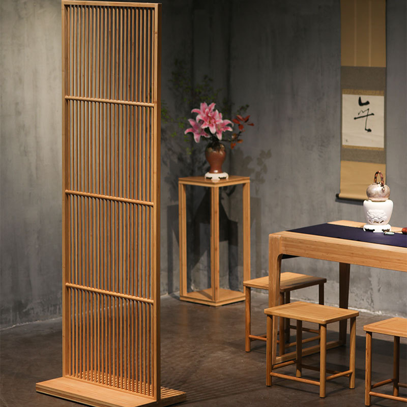 竹老表座屏风手工手作竹实木中式榫卯日式玄关隔断通透栅格带底座
