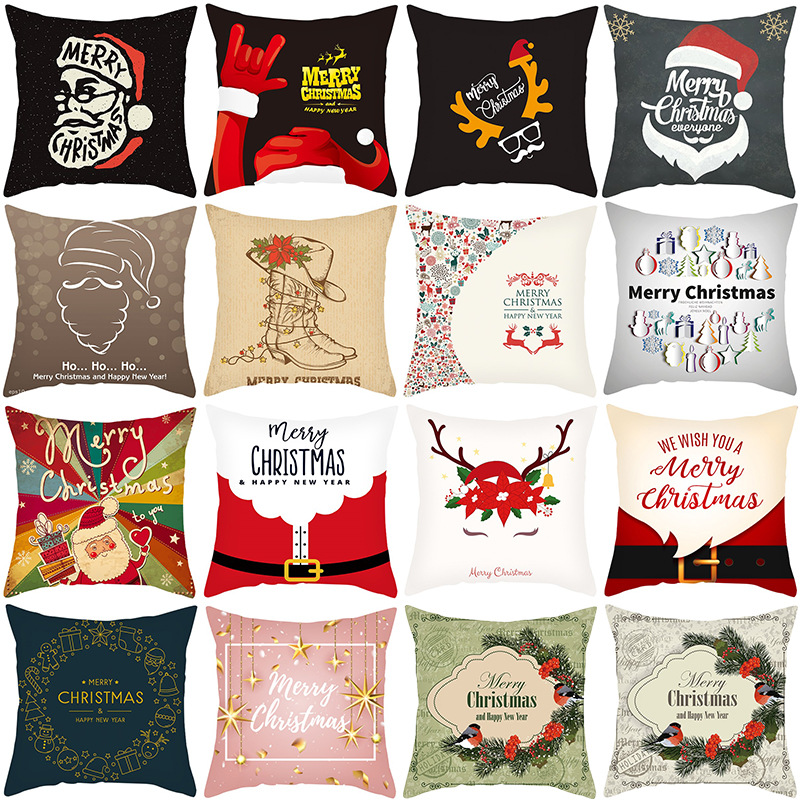 2023 Christmas New Cartoon Printed Pillowcase Peach Skin Fabric Sofa Home Decoration Supplies Cushion Cover