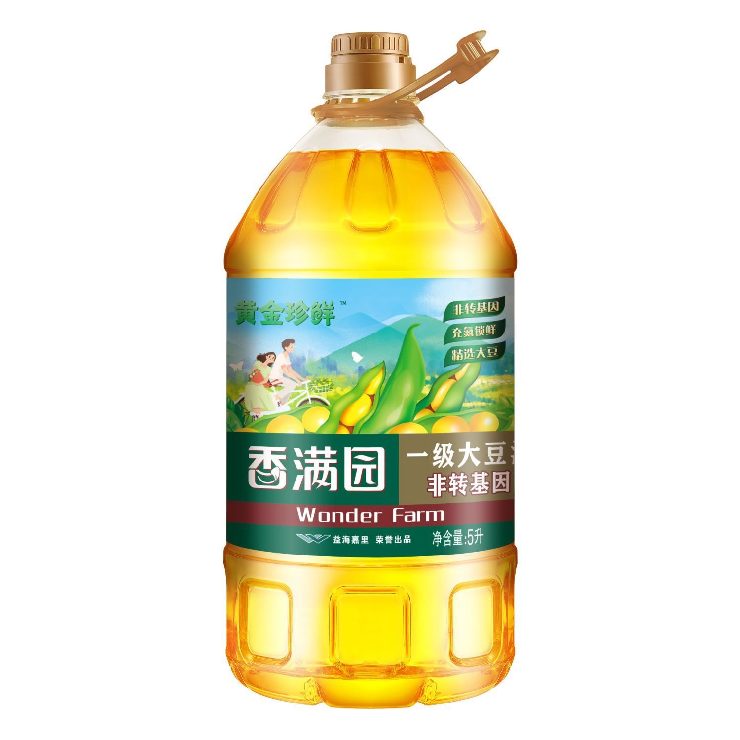 香满园大豆油黄金珍鲜非转基因一级5l桶植物油家用商用炒菜食用油