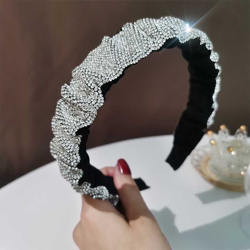 Summer New Rhinestone Headband Retro Hairpin French Pleated Fully-Jeweled Crystal Face Wash Pressure Hair Clip Headdress for Women