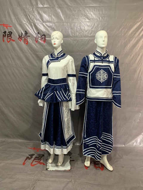新款情侣时尚拍照蒙古袍婚礼新郎新娘父母敬酒婚服蒙古礼服白色款