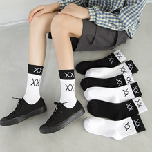 新款创意芝麻街KAWS联名潮牌袜子棉质拼接双罗口XX街头嘻哈中筒袜