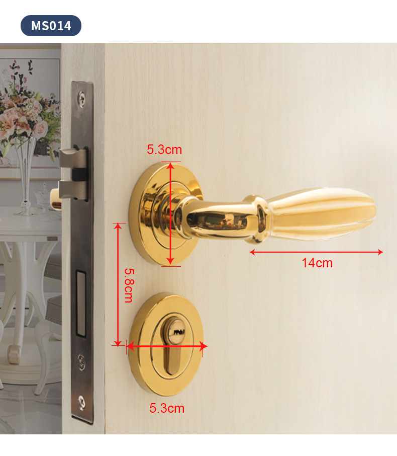 静音分体门锁304不锈钢客厅木门执手锁室内金色简约门锁压把锁