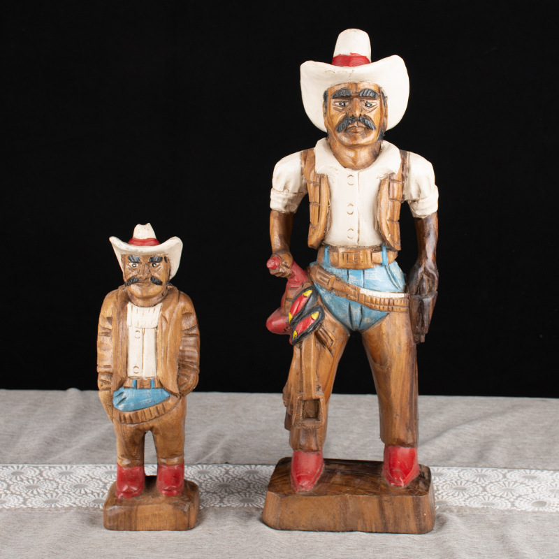 泰国手工木雕东南亚风格西部牛仔个性创意人物摆件门厅装饰品