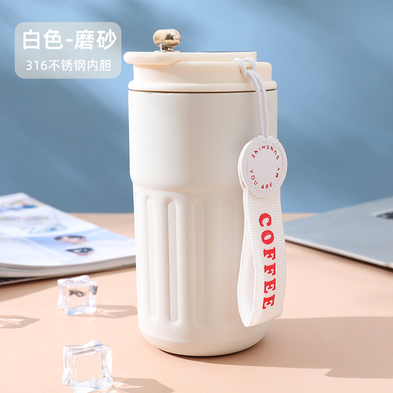 Smart Temperature Coffee Cup 316 Stainless Steel Thermos Cup Girl Cute Portable Cup with Rope Handle Portable Vehicle-Borne Cup