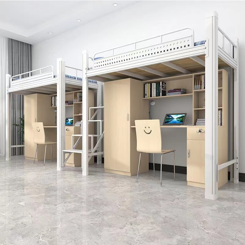 河南学生公寓床宿舍上下铺员工双层床带柜子书桌组合床厂家直供