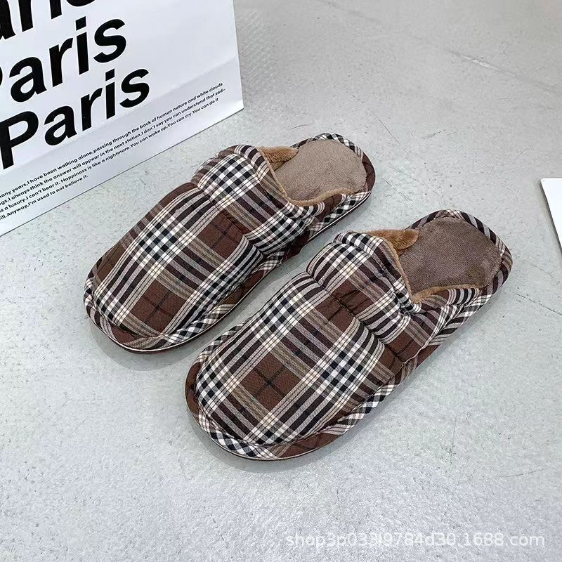 Winter New Couple Men and Women Cotton Slippers Thick Bottom Vintage Plush Slippers Home Indoor Stall Wholesale Non-Slip Resistant