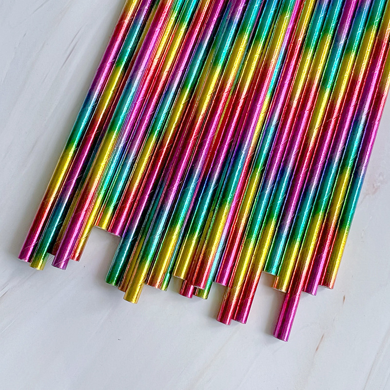 in stock supply disposable paper straw color bronzing film colorful paper straw tableware matching drink tube