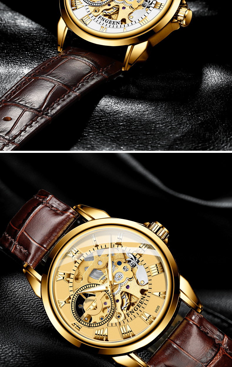 芬尊fngeen男女士全自动机械表网带时尚达人爆款2020外贸手表货源