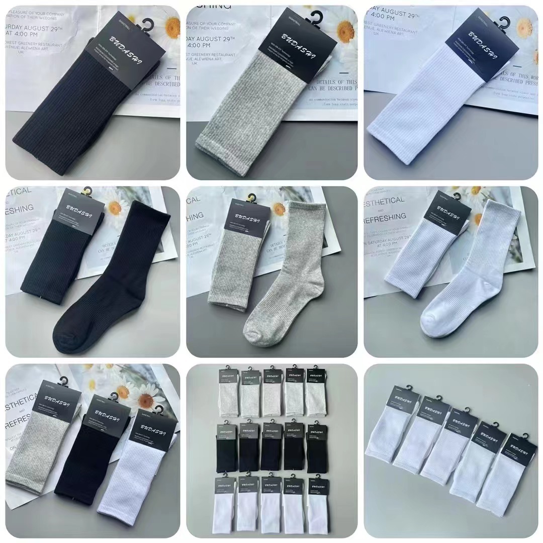 New Black White Gray Solid Color Mid-Calf Sports Men's Cotton Socks Women's High All-Match Socks Short Casual Boat Socks Generation