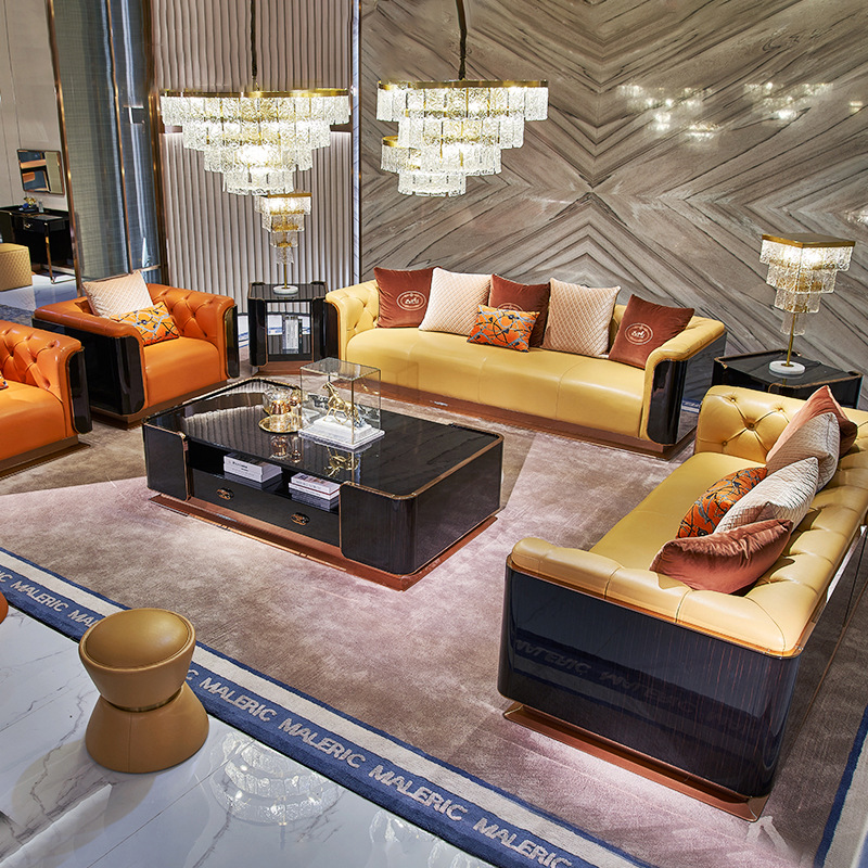 意式后现代轻奢宾利真皮沙发 高端别墅真皮头层牛皮沙发 豪宅家具