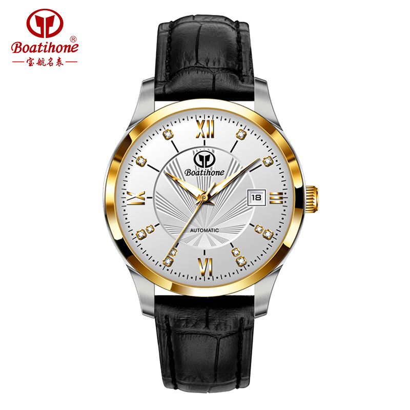 瑞士品牌宝航名表商务自动机械手表男士防水钢带夜光透视日历手表