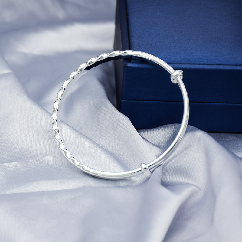 银手镯女纯银年轻款遇见幸运镯子999推拉足银实心手饰品女生礼物