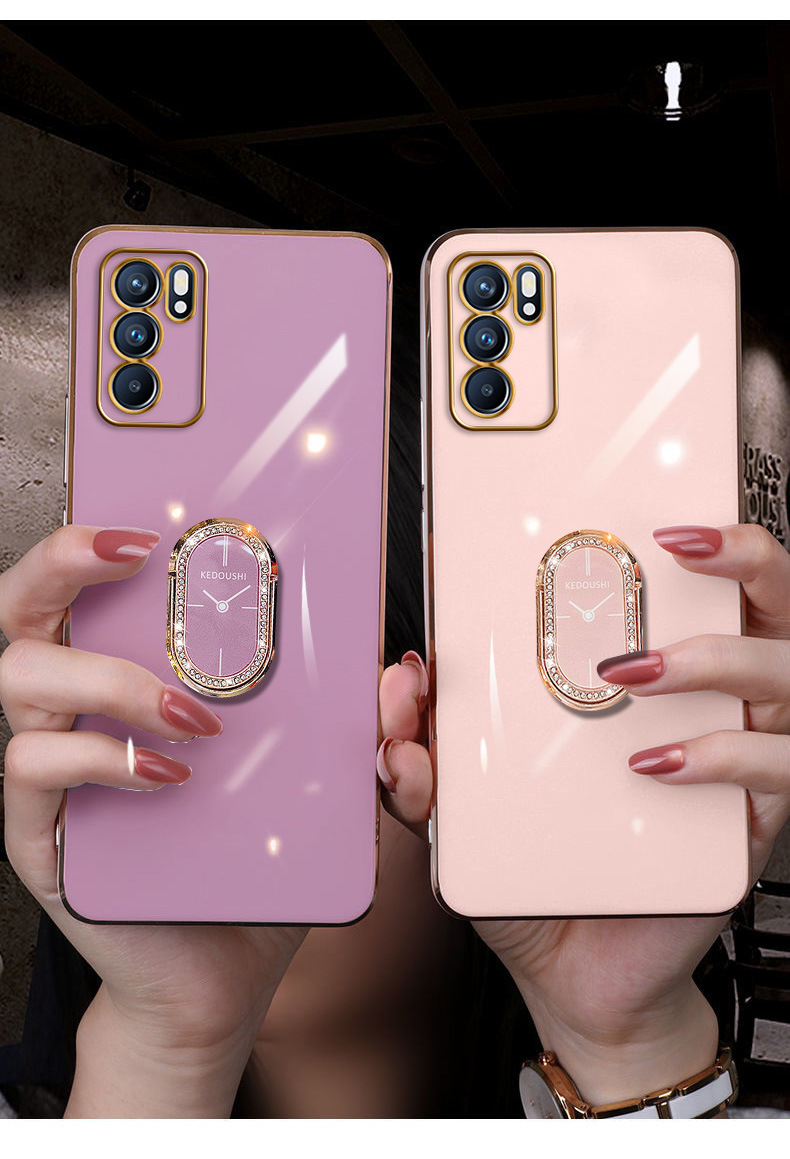 适用opporeno6手机壳保护套reno6pro/6pro 电镀直边全包指环纯色