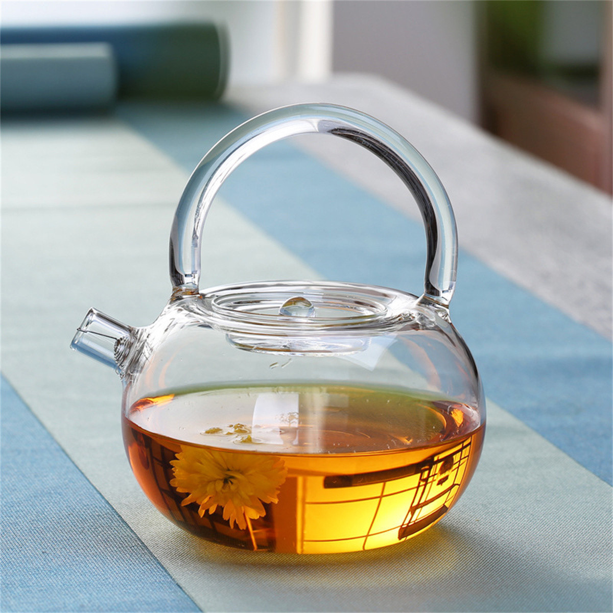 耐热玻璃壶玻璃花茶壶透明加厚玻璃彩把提梁煮茶壶功夫茶具冷水壶