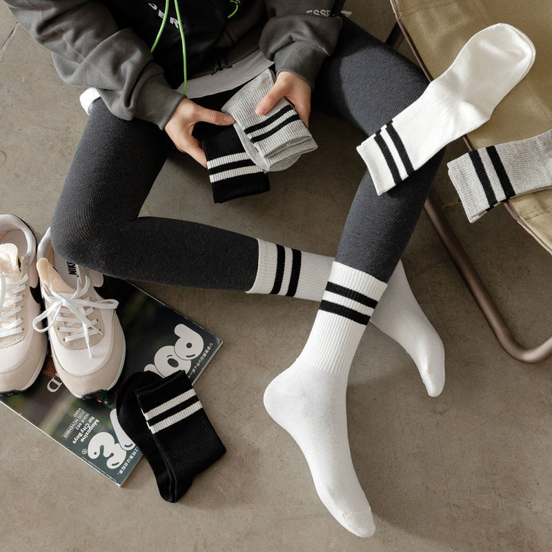 With Shark Panty-Hose Children Wear White Tube Socks Internet Celebrity Student Long Socks Sports Solid Color Stockings Ins Fashion