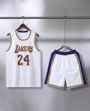 出黄色的湖人球衣,品牌是耐克,号码是23.