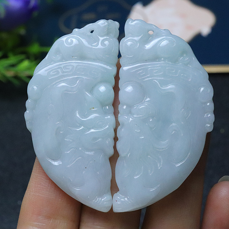天然a货翡翠玉石龙凤配缅甸玉器挂件饰品情侣玉佩吊坠