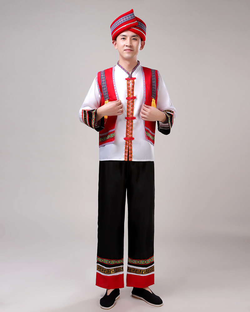 新款黎族演出服56个名族舞蹈服装广西云南贵州男少数民族表演服装