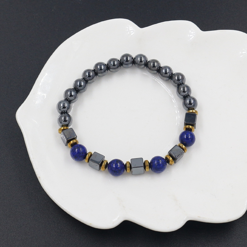 跨境饰品黑胆石手串男士绿松石虎眼石青金石方形磁石串珠手链新品