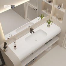 可丽耐浴室柜组合岩板一体盆卫生间智能双层简约无缝陶瓷盆洗漱台