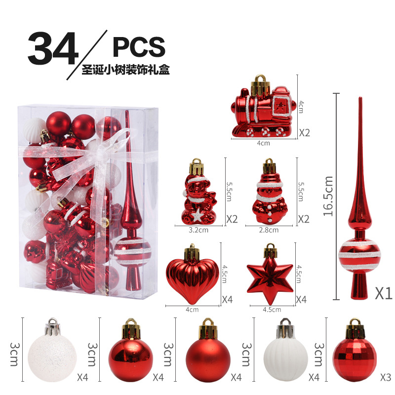 Cross-Border New Christmas Decorations 34 Sets Painted Christmas Ball Set Gift Bag Mini Christmas Tree Pendant